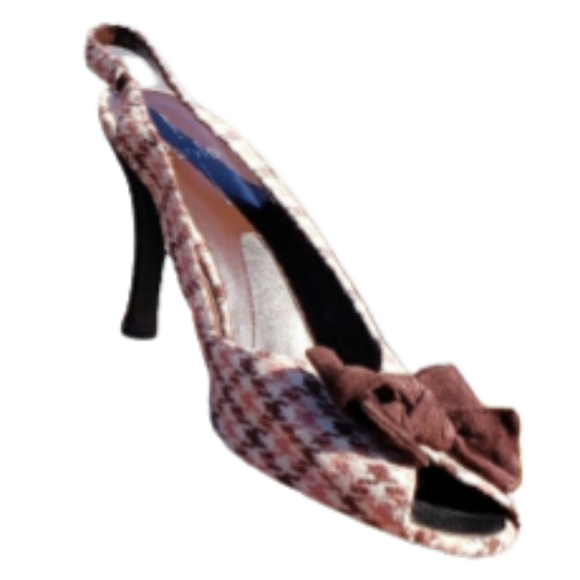 Slingback Bow Herringbone Brown Tan Preppy 10M LINEA PAOLO - Picture 2 of 5